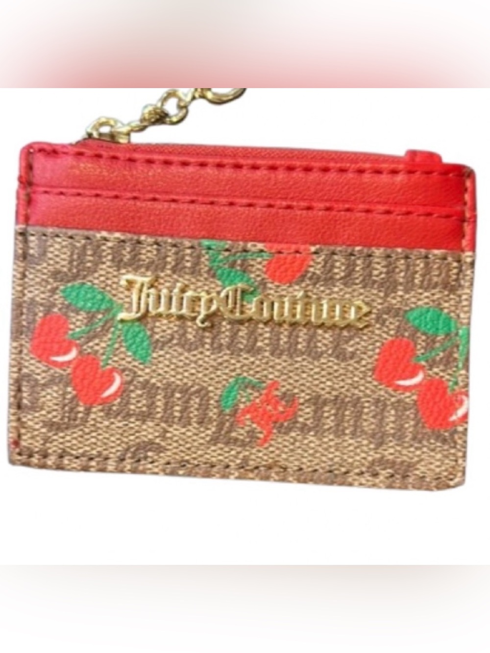 Juicy Couture Red and Brown Key Card Holder with Cherry Design NWT